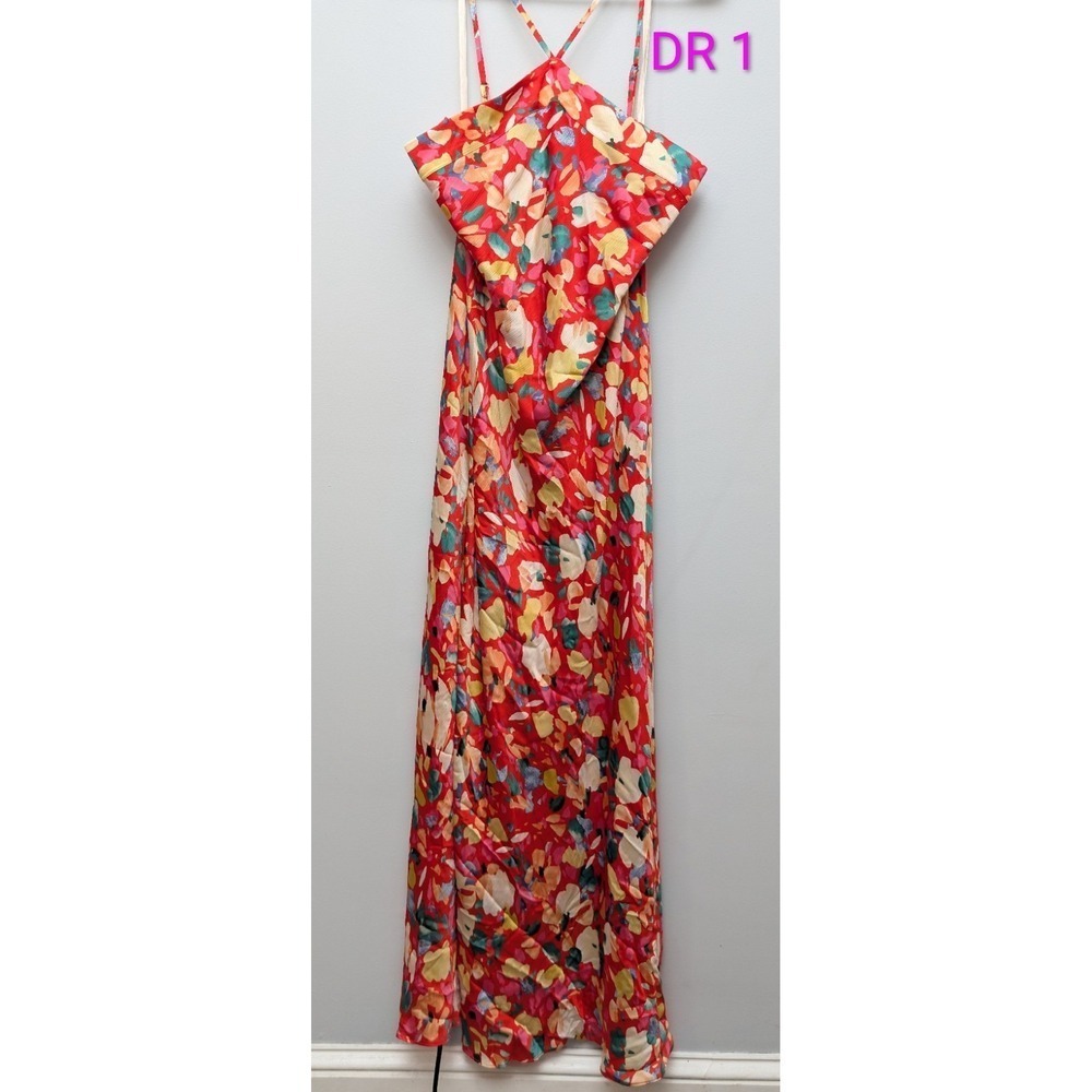 DR1 BCBGeneration Halter Neck Maxi Dress Painted Brush Garden Women's‎ Sz XL